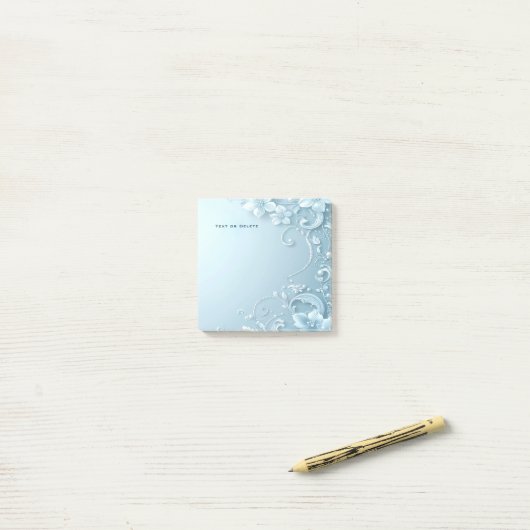Blauwe decoratieve bloemige Post-it-briefjes Post-it® Notes (Op bureau)
