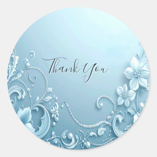 Blauwe decoratieve bloemsticker ronde sticker (Voorkant)