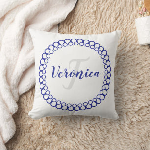 Blauwe decoratieve cirkel personaliseer Monogram P Kussen
