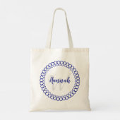 Blauwe decoratieve cirkel personaliseer Monogram T Tote Bag (Achterkant)