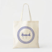 Blauwe decoratieve cirkel personaliseer Monogram T Tote Bag (Voorkant)