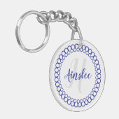 Blauwe decoratieve cirkelmonogram Acrylische Sleut Sleutelhanger (Voorkant Links)