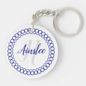 Blauwe decoratieve cirkelmonogram Acrylische Sleut Sleutelhanger (Achterkant)