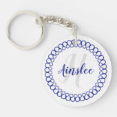 Blauwe decoratieve cirkelmonogram Acrylische Sleut Sleutelhanger (Voorkant)