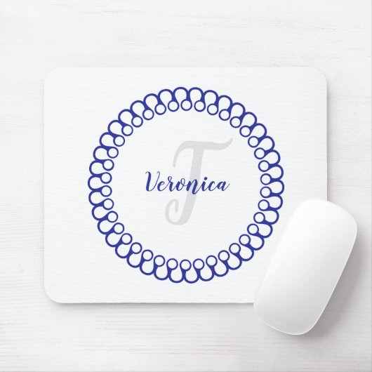 Blauwe decoratieve cirkelmonogram Muismat (Met muis)