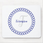Blauwe decoratieve cirkelmonogram Muismat (Voorkant)