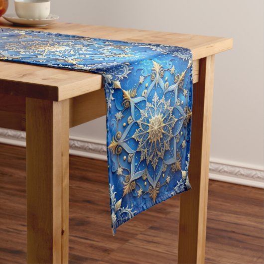 Blauwe decoratieve feesttafel loper (Voorbeeld)