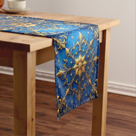 Blauwe decoratieve feesttafel loper