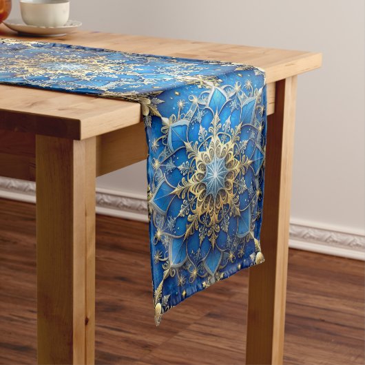 Blauwe decoratieve feesttafel runner medium tafelloper (Voorbeeld)