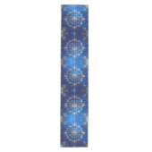 Blauwe decoratieve feesttafel runner medium tafelloper (Voorkant)