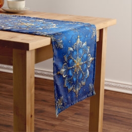 Blauwe decoratieve feesttafel runner medium tafelloper