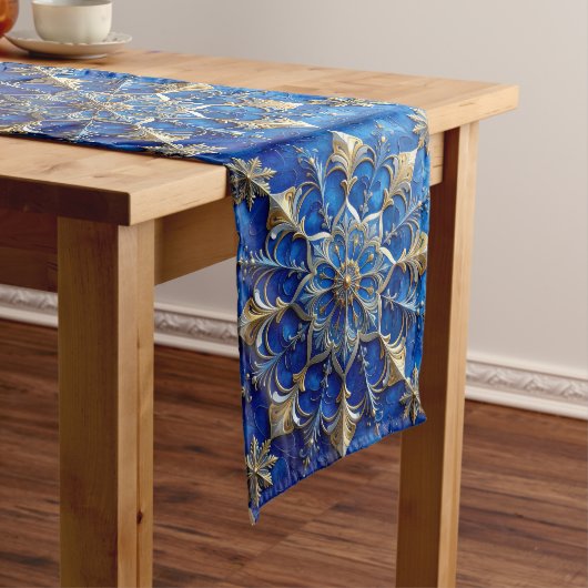 Blauwe decoratieve feesttafel runner medium tafelloper (Voorbeeld)