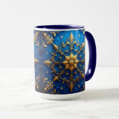 Blauwe decoratieve kerstbeker mok (Voorkant rechts)