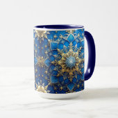 Blauwe decoratieve kerstbeker mok (Voorkant rechts)