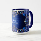 Blauwe decoratieve kerstbeker mok (Voorkant rechts)
