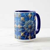 Blauwe decoratieve kerstbeker mok (Voorkant rechts)