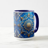 Blauwe decoratieve kerstbeker mok (Voorkant rechts)