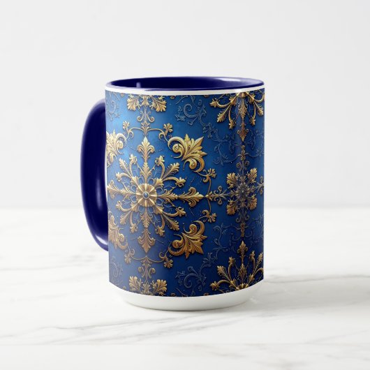Blauwe decoratieve kerstbeker mok (Voorkant links)