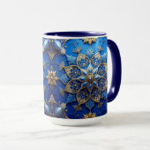 Blauwe decoratieve kerstbeker mok (Voorkant rechts)