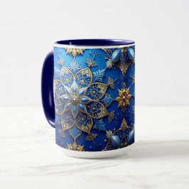 Blauwe decoratieve kerstbeker mok