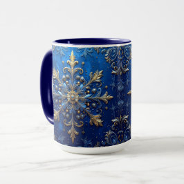 Blauwe decoratieve kerstbeker mok
