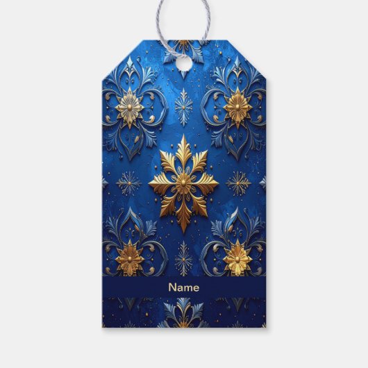 Blauwe decoratieve kerstcadeaubijlage cadeaulabel (Voorkant)