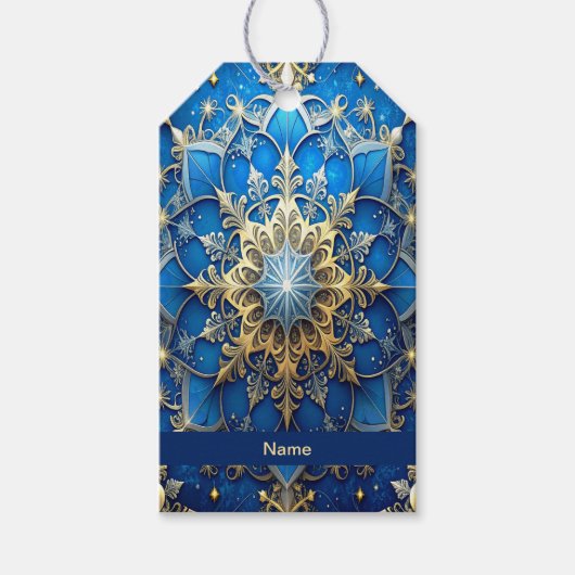 Blauwe decoratieve kerstcadeaubijlage cadeaulabel (Voorkant)