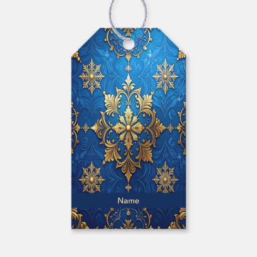 Blauwe decoratieve kerstcadeaubijlage cadeaulabel (Voorkant)