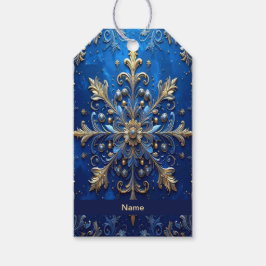 Blauwe decoratieve kerstcadeaubijlage cadeaulabel