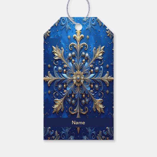 Blauwe decoratieve kerstcadeaubijlage cadeaulabel (Voorkant)