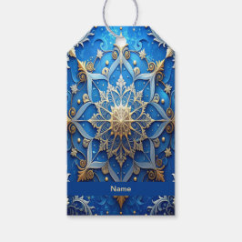 Blauwe decoratieve kerstcadeautag cadeaulabel