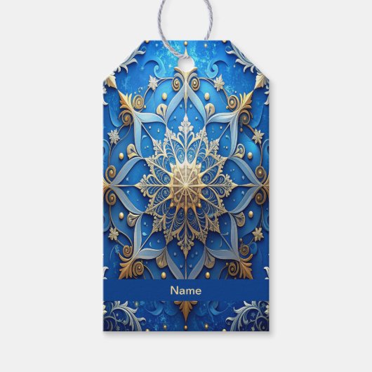 Blauwe decoratieve kerstcadeautag cadeaulabel (Voorkant)