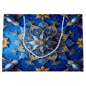 Blauwe decoratieve kerstcadeautas groot cadeauzakje (Voorkant)