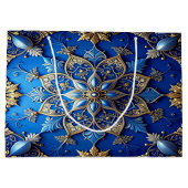 Blauwe decoratieve kerstcadeautas groot cadeauzakje (Achterkant)