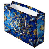 Blauwe decoratieve kerstcadeautas groot cadeauzakje (Achterkant Gekanteld)