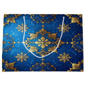 Blauwe decoratieve kerstcadeautas groot cadeauzakje (Voorkant)