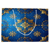 Blauwe decoratieve kerstcadeautas groot cadeauzakje (Achterkant)