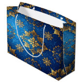Blauwe decoratieve kerstcadeautas groot cadeauzakje (Achterkant Gekanteld)