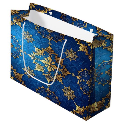 Blauwe decoratieve kerstcadeautas groot cadeauzakje (Voorkant Gekanteld)
