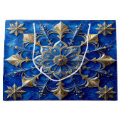 Blauwe decoratieve kerstcadeautas groot cadeauzakje (Voorkant)