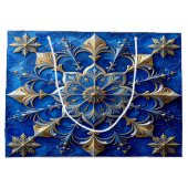 Blauwe decoratieve kerstcadeautas groot cadeauzakje (Achterkant)