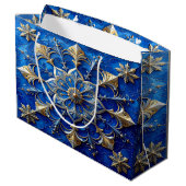 Blauwe decoratieve kerstcadeautas groot cadeauzakje (Achterkant Gekanteld)