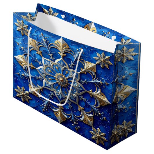 Blauwe decoratieve kerstcadeautas groot cadeauzakje (Voorkant Gekanteld)