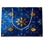 Blauwe decoratieve kerstcadeautas groot cadeauzakje (Voorkant)