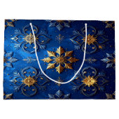 Blauwe decoratieve kerstcadeautas groot cadeauzakje (Achterkant)