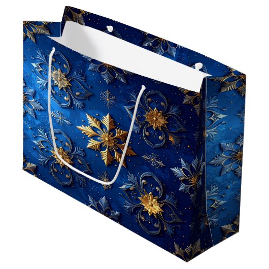 Blauwe decoratieve kerstcadeautas groot cadeauzakje (Voorkant Gekanteld)