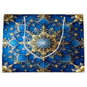 Blauwe decoratieve kerstcadeautas groot cadeauzakje (Voorkant)