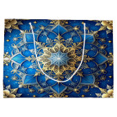 Blauwe decoratieve kerstcadeautas groot cadeauzakje (Achterkant)