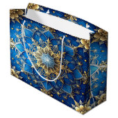 Blauwe decoratieve kerstcadeautas groot cadeauzakje (Achterkant Gekanteld)