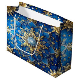 Blauwe decoratieve kerstcadeautas groot cadeauzakje
